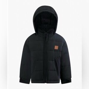 London Fog Black Quilted Hooded Puffer Jacket with Sherpa Lining Size 12M. R13